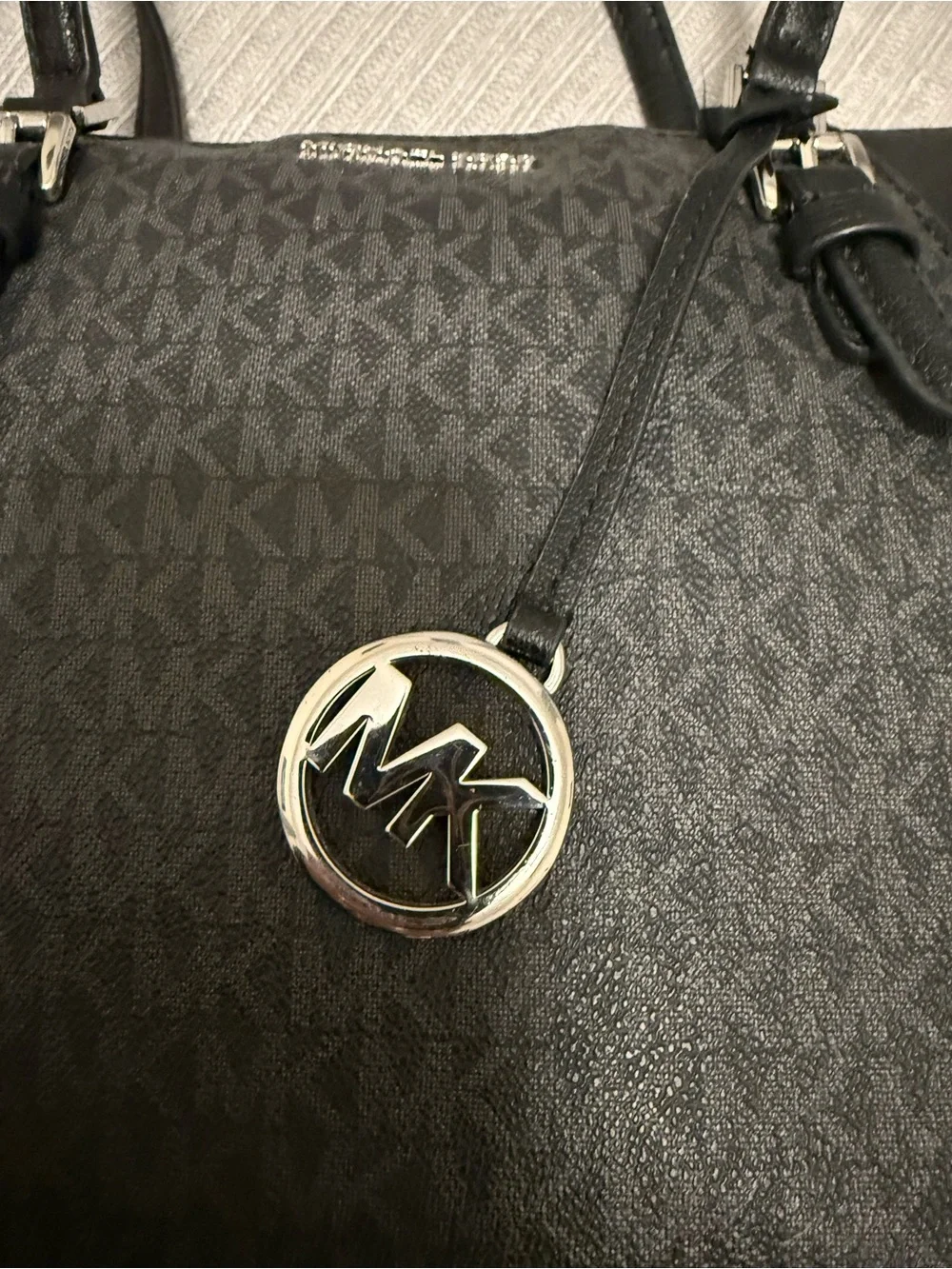 Michael Kors Black MK Signature Tote with Gold-Tone Charm